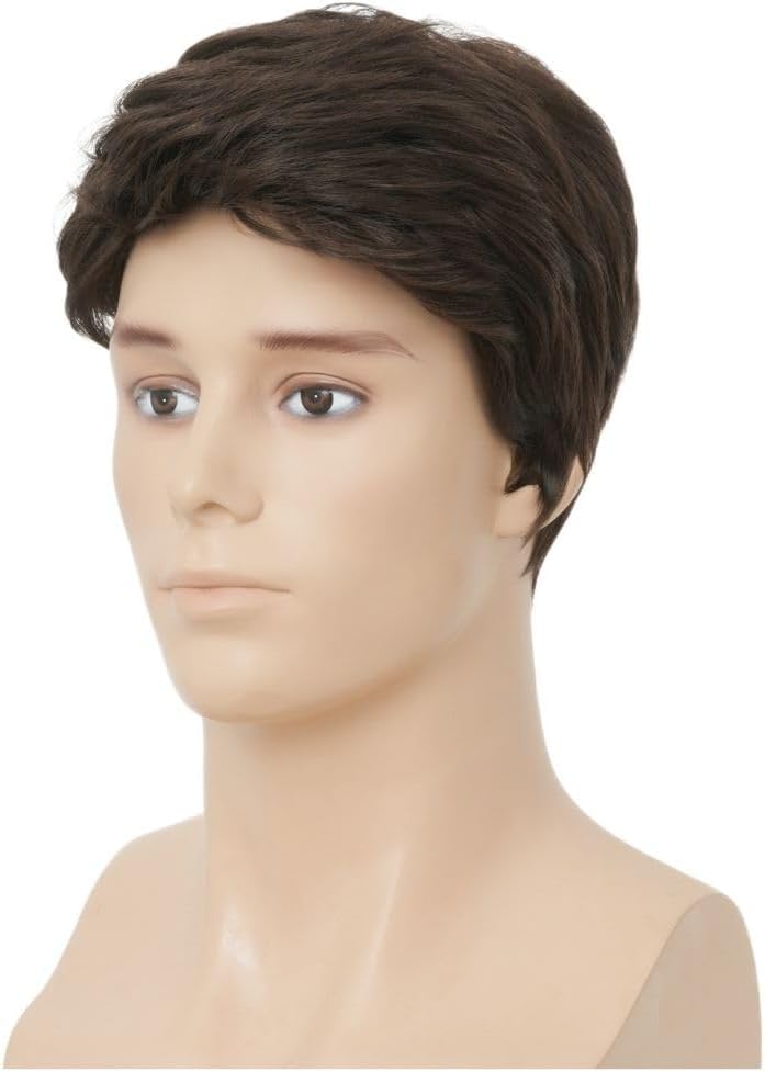 Mens Brown Short Wigs Side Part Natural Synthetic Hair Wigs Daily Costume Wig for Male Guy - Image 4