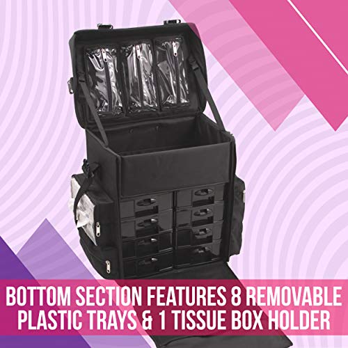 Sunrise 2-in-1 Soft Sided Professional Rolling Cosmetic Organizer for Makeup Artist Tools, with Removable trays, Tissue Box