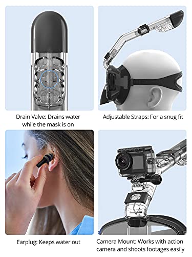 Image of AKASO A1 Snorkel Mask, Scuba Mask Anti-Fog Broad View Anti-Leak with Camera Mount Diving Mask Snorkeling Mask, Snorkeling Gear for Adults (Black)