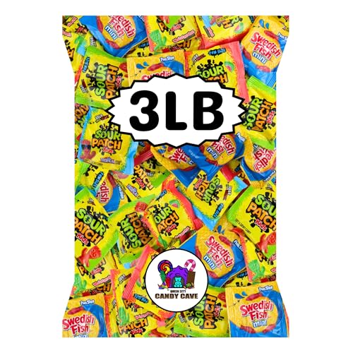 Snack Size, Fun Size Candy - Bulk Party Candy, Stocking Stuffers - Original, Tropical, and Watermelon Sweet & Sour Individual Gummy Kids Sour Variety Packs (3 Pound)