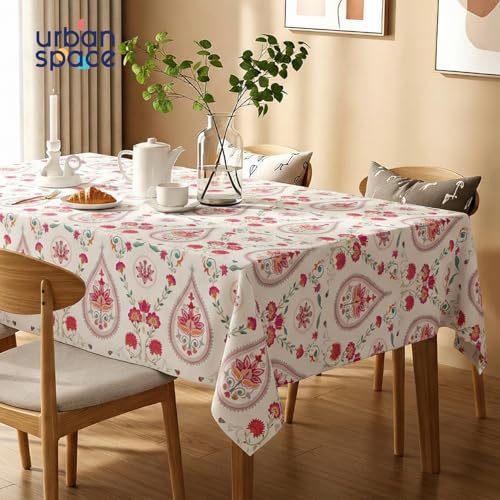 Image of Urban Space Table Cover for Dining 4 Seater, Water, Dust and Stain Resistant Dining Table Cloth for 4 Seater, Anti Skid Cover Cloth for Center Table, Home Decor (Persian Courtyard Pink- 52 inchx72 inch)
