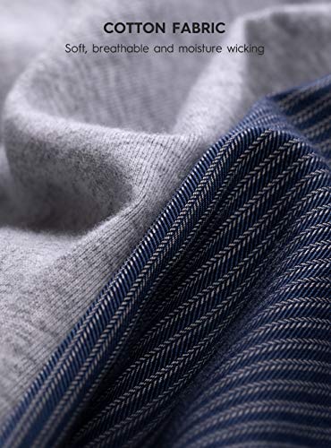 DAVID ARCHY Men's Cotton Short Henley Sleepwear Pajamas Soft Comfortable Classic Button-Down Woven Summer Set (S, Gray/Navy Blue Stripe)4