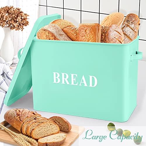 E-Far Bread Box For Kitchen Countertop, Metal Bread Bin Holder For Modern Farmhouse Decor, Extra Large & High Capacity Storage Container - 13" X 9.8" X 7.3" - Holds 2+ Loaves, Vintage Style(Green) #TOP4