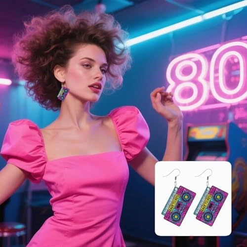 Nanafast 80s Earrings for Women Retro 90s Neon Acrylic Earrings Vintage Cassette Tape Style Jewelry 70s 80s 90s Outfits & Party Accessories for Women2