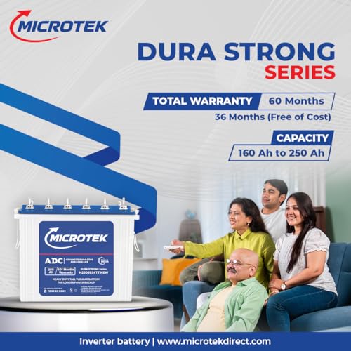 Image of Microtek Dura Strong M2503624TT | 250Ah Tall Tubular Inverter Battery with Advanced Dura Core Technology for Longer Battery Life with 60 Months of Warranty Suitable for Home, Office & Shops