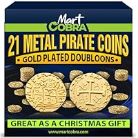 Pirate Coins Metal Gold Coins for Kids - 21 Pieces - St Patrick St Patty Day Leprechaun Fantasy Board Game Toy Doubloons Loot Tokens Monedas De Oro Pirate Props Chest Poker Set Bulk Money Medallion