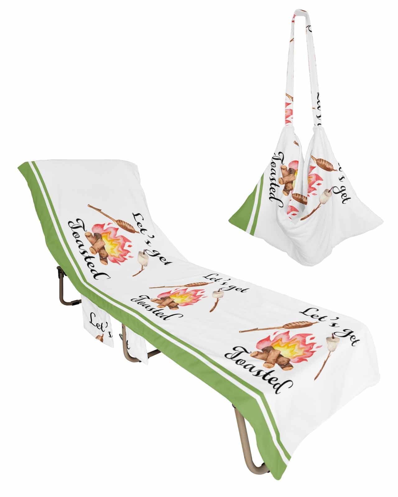 Camping Barbecue Beach Lounge Chair Towel Cover, Soft Chaise Lounge Towel with Side Pockets Patio Pool Chairs Cover for Beach/Pool Sunbathing 29x85 Watercolor Red Yellow Brown