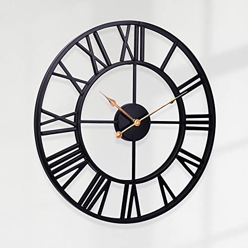Large Wall Clock For Living Room Decor, 24 Inch Silent Non-Ticking Battery Operated Wall Clock, Modern Farmhouse Black Metal Wall Clock With Roman Numerals For Bedroom, Kitchen, Office, Patio #TOP5