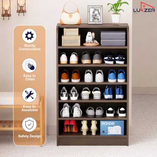 Image of Lukzer 6-Tier Engineered Wood Shoe Rack for Home (SR-005 /Wenge) Footwear Storage Organizer with Rounded Corner Design, Space-Saving Shoe Stand for Office, Entryway & Living Room (100 x 60 x 30 cm)