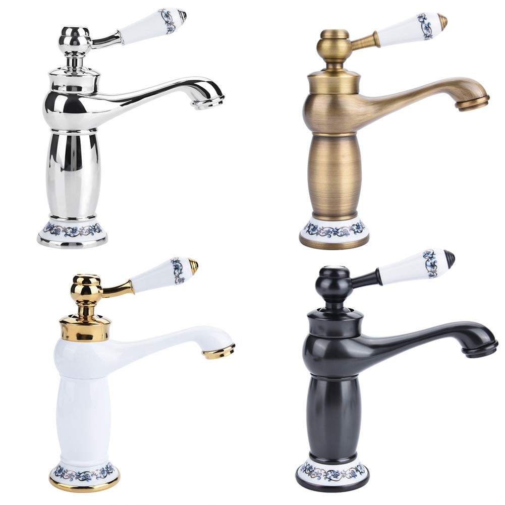 Antique Ceramic Brass Bathroom Faucet Sink Faucet Blue And White Porcelain Long Neck Vintage Basin Faucet Mixer Tap Kitchen Faucet Cold/Hot Water Faucet(Antique