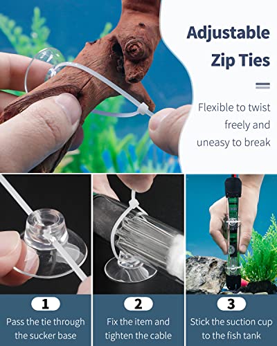 Image of Pawfly 40 Pack Aquarium Suction Cups with Clips and Adjustable Zip Ties Cables Fish Tank Tools for Binding Moss Holding Airline Tubing Decorations Shrimp Nests and Reptile Hammocks