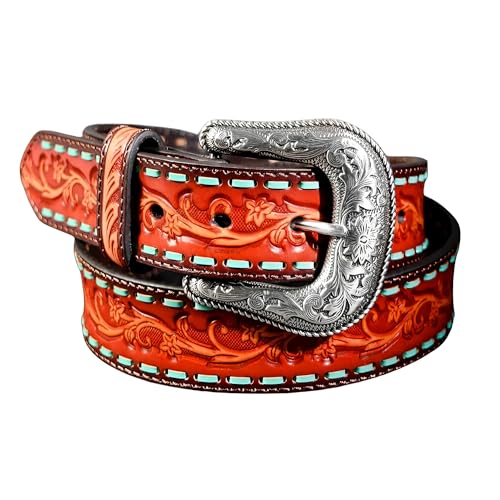 ARIAT Women's Turquoise Buck Lace Stitched Tooled Leather Belt2