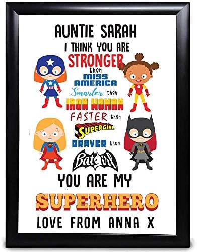 Personalised Auntie Gifts You Are My Superhero With Miss America, Iron Woman, Supergirl And Batgirl, From Marvel And Dc Comics, For Christmas, Birthday Thank You To Aunt From Niece Nephew For Aunty
