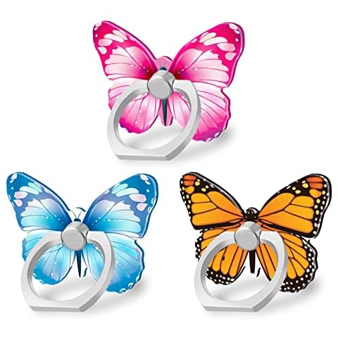 Bonoma Cute Butterflies Phone Ring Holder, 3 Pack Universal Finger Ring Stand Grip Kickstand Ring, 360° Rotation Universal Stylish Stand Compatible with All Smartphones Cover