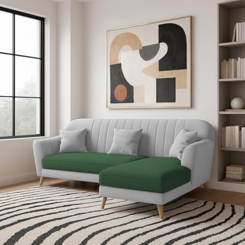 Image of Atticus RHS 4 Seater L Shape Sofa Set for Living Room (Green Grey Fabric) Premium Fabric Sofa Set