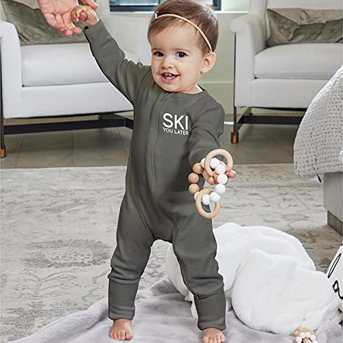 Stephan Baby Romper - Cozy Cotton Infant Bodysuit with 2-Way Zipper, 6-12 Months, Ski You Later2