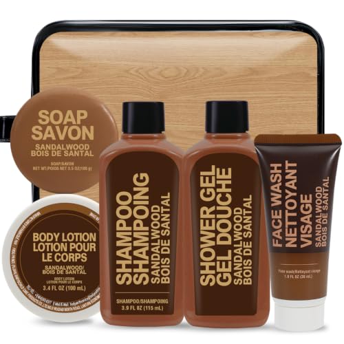 Gifts for Men 6pcs Sandalwood Gift Set Travel Size Toiletry with Shampoo Body Lotion Mens Gift Birthday Anniversary Gift Sets for Men Christmas Self Care for Boyfriend Husband Fathers Day Gifts