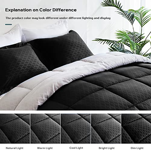 Unilibra King Size Comforter Set Lightweight, 3 Pieces Reversible Bedding Comforter Set King With Down Alternative Comforter, 2 Pillow Cases For All Season (Black/Light Grey) #TOP4