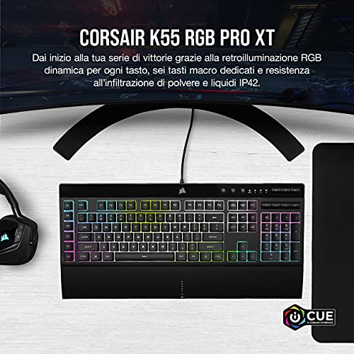 K55 RGB PRO XT Tastiera da Gioco Cablata a Membrana - IP42 Resistente Alla Polvere e Liquidi - 6 Tasti Macro con Integrazione Elgato - iCUE - QWERTY IT - PC, Mac, Xbox - Nero - Tastiera gaming - Immagine 2
