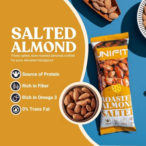 Image of Unifit Roasted & Salted Almonds /Badam | Freshly Roasted, Crispy & Lightly Salted | High Protein Healthy Nut Snack | 40g Convenient On-the-Go Pack | Perfect Healthy Snack for Office, Travel & Anytime Munching