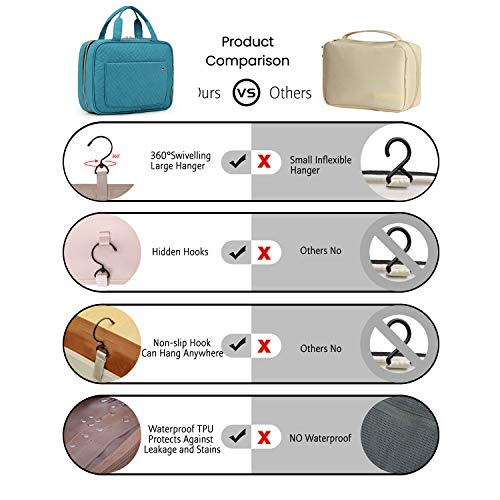 Image of BAGSMART Toiletry Bag Travel Bag with hanging hook, Water-resistant Makeup Cosmetic Bag Travel Organizer for Accessories, Shampoo, Full Sized Container, Toiletries, Teal