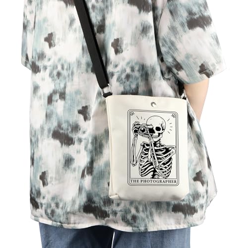 WCGXKO The Photographer Tarot Card Crossbody Bag Photographer Skull Tarot Gift Witchy Tarot Card Gift Skeleton Camera Gift3