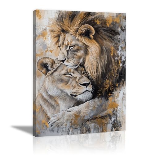 Tableaux de salle de bain encadrés 20x30cm au motif lion marron