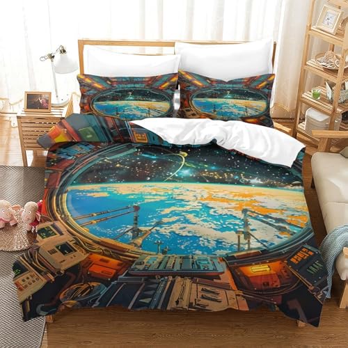 Parure de Lit Microfibre Galaxie 220x240 Housse Couette Hypoallergénique