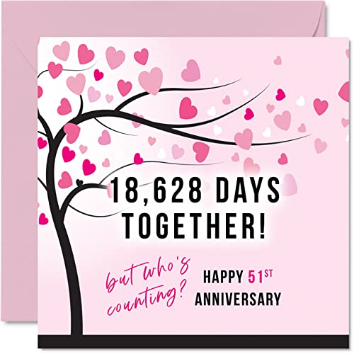 Divertida tarjeta de 51 aniversario para esposa o marido, 18628 días juntos, regalos 