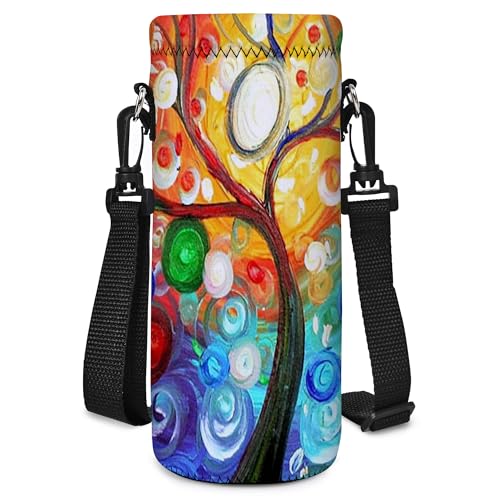 AUPET Porta-garrafas de água, estojo de neoprene isolado, 1000 ml, alça de ombro ajustável, ótimo para garrafas de aço inoxidável e plástico (árvore colorida)
