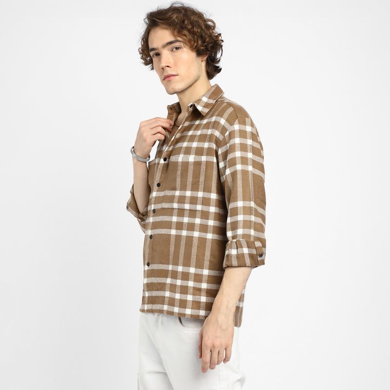 Image of CAHOOT Men's Shacket for Casual Wear | Spread Collar | Long Sleeve | Button Closure | Overshirt /Shacket Crafted with Comfort Fit for Everyday Wear