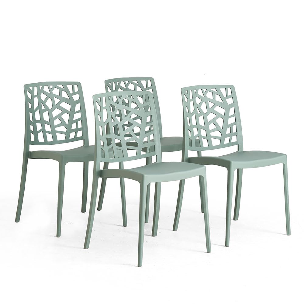 SIEDITI FUORI E DENTRO Sillas de Jardin en polypropylène Avec Fibre de verre, Sillas empilables pour extérieur ou intérieur, Design Moderne et Naturel - Trixy (4 Sillas, Verde Salvia)