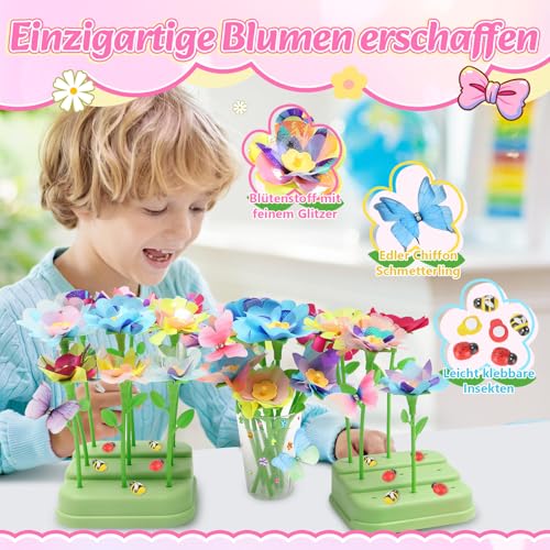 Herenear Blumen Bastelset Kinder, Basteln Mädchen 3 4 5 6 7 8 9 10 Jahre, DIY Blumengarten Spielzeug mit Blumenmaschine, Blumenstrauß für Weihnachts Geburtstags Geschenk 4 5 6 7 8 Jahre