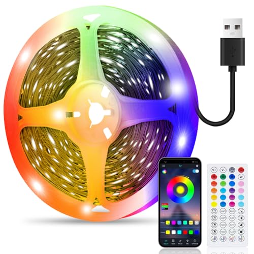 Led Strip Lights 6m, LED Light Strip met Afstandsbediening en APP Control, USB Powered, Bluetooth Music Sync Kleurverandering LED voor Slaapkamer, Party, Keuken, TV