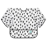 Bumkins Sleeved Bib for Girl or Boy, Baby and Toddler for 6-24 Months, Essential Must Have for Eating, Feeding, Baby Led Weaning Supplies, Long Sleeve Mess Saving Food Catcher, Hearts Black and White