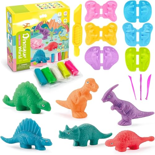 ElevaPulse 15 stuks klei-accessoireset voor kinderen vanaf 2, 3, 4, 5 jaar, dinosaurus kneedgereedschap met 6 dino-vormen, creatief speelgoedcadeau voor jongens en meisjes