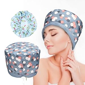 Haarverzorging, thermische stoomcap, elektrische haarverzorgingsset, haarstomer, diepvoedende haarverzorging, haarverzorging thuis, voor natuurlijk of beschadigd haar, blauw-grijs