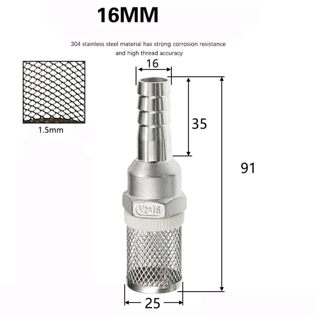 Filtros para tuberías Filtro de bomba agua acero inoxidable - succión manguera 6/8/10/11/12/13/14/15/16/19 mm for hidrolimpiadoras y sistemas riego jardín(16mm)