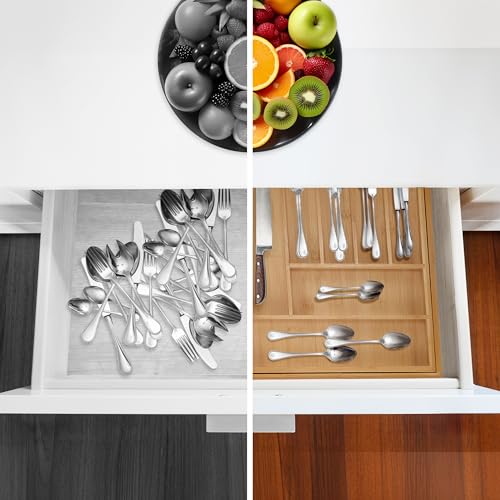 Range-couverts extensible en bambou naturel avec 7 à 9 compartiments modulables