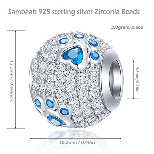 Image of Dog Paw Charm Sterling Silver Dog Footprint Puppy Pet Paw Charm with Cubic Zirconia Crystals Fit Pandora Bracelets