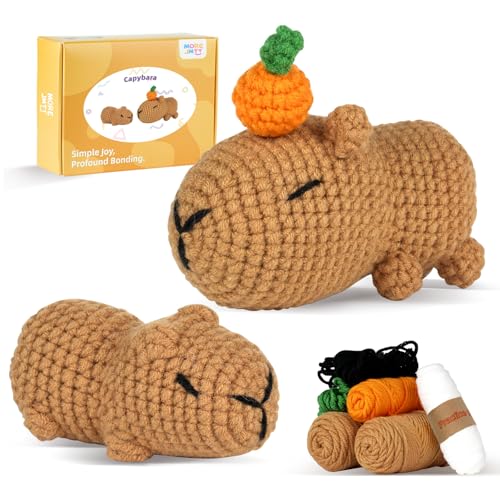 Image of MOREJMTT Crochet kit for Beginners,Knitting kit,Equipped with Step-by-Step Video tutorials, Adult Junior Crochet kit,Crochet Animals kit(2pack Capybara)