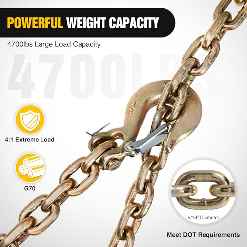 Image of Nilight 5 /16 inch X 35 inch Trailer Safety Chain 2pcs Grade 70 Towing Chain with Clevis Snap Hooks 18800lbs Break Strength for Trailer, RV,and Boat Towing