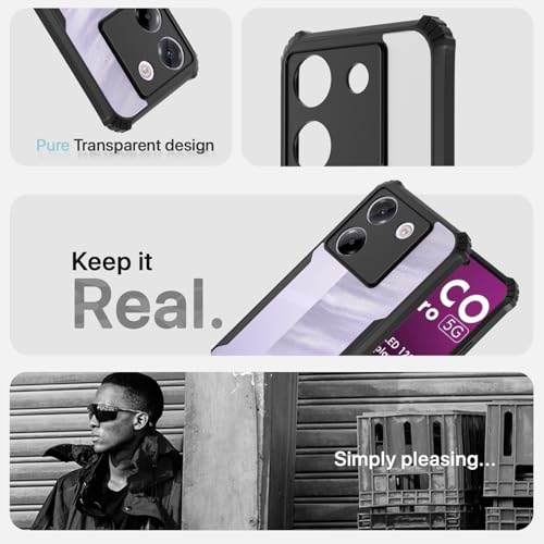 Image of Pikkme Crystal Clear Transparent Back Cover | Ultra Hyrbid | Full Camera Protection | Raised Edge | Bumper Case for Poco M7 Pro 5G (Black)