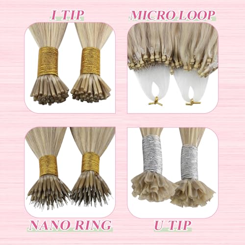 Image of YoungSee U Tip Hair Extensions Human Hair Blonde Highlight Utip Hair Extensions Human Hair Ash Blonde with Platinum Blond Highlight Keratin Hair Extension Remy Hair Ktip Extension 22In 1G /S 50G