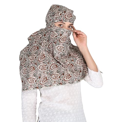 Image of Scarf Face Cover Mask Sun Protection Hair,Head, Neck, Nose Safety Head Wrap Scarf For Women Girls Daily Use Dupatta Hijab Double Layer Cotton Printed Kalamkari