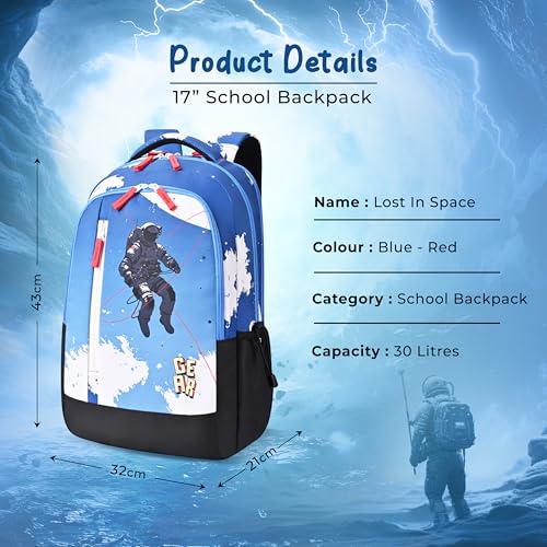 Image of Gear Lost In Space 17 inch /30L Large Water Resistant School Bag | Casual Backpack | Daypack | Travel Backpack | Kids Bag for Boys /Girls (Blue - Red)