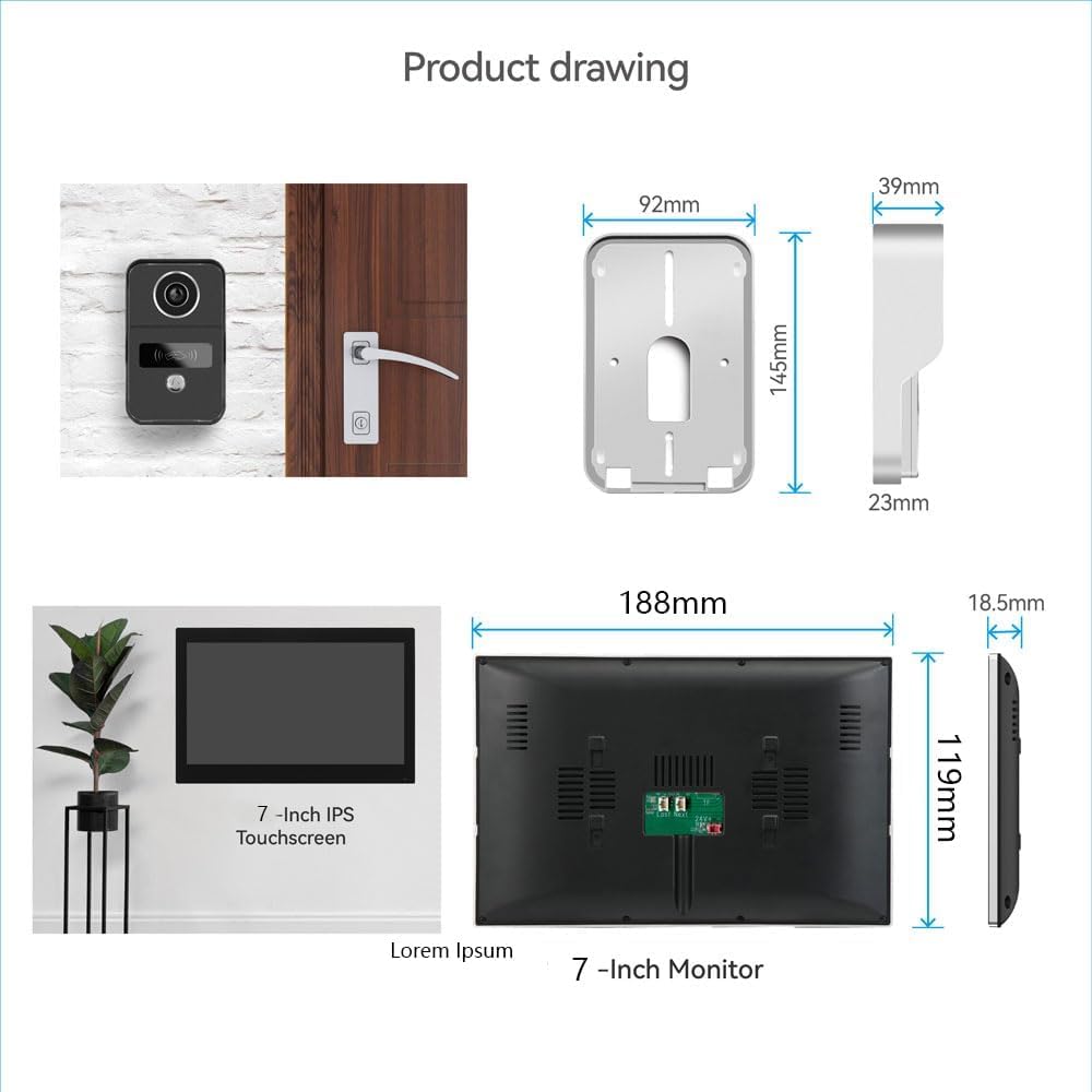 Tuya - Videocitofono cablato, 17,8 cm, videocitofono, videocitofono, videocamera per campanello, kit di videocitofono WiFi intelligente per casa e appartamento (2 campanelli + 2 monitor)
