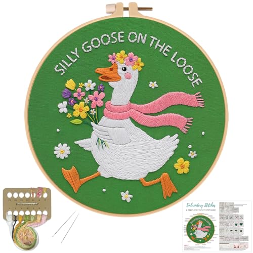 Image of Louise Maelys Silly Goose Embroidery Kit for Beginners, Floral DIY Craft