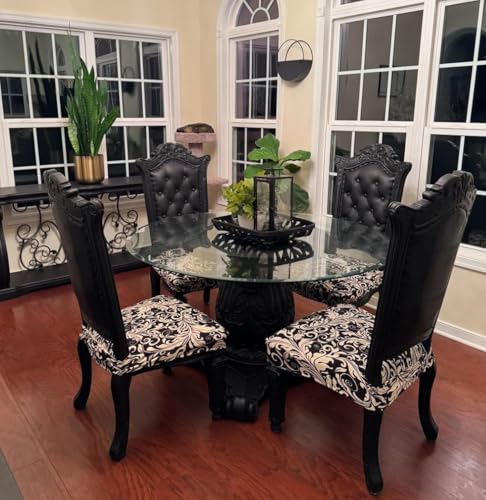 Image of SearchI Dining Chair Seat Covers Set of 4, Stretch Removable Chair Covers for Dining Chairs, Kitchen Chair Covers Protector(Black Flower)