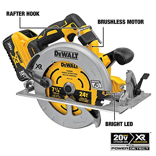 DEWALT 20V MAX XR Circular Saw, 7-1/4-Inch, Brushless, Power Detect Tool Technology (DCG418X2)